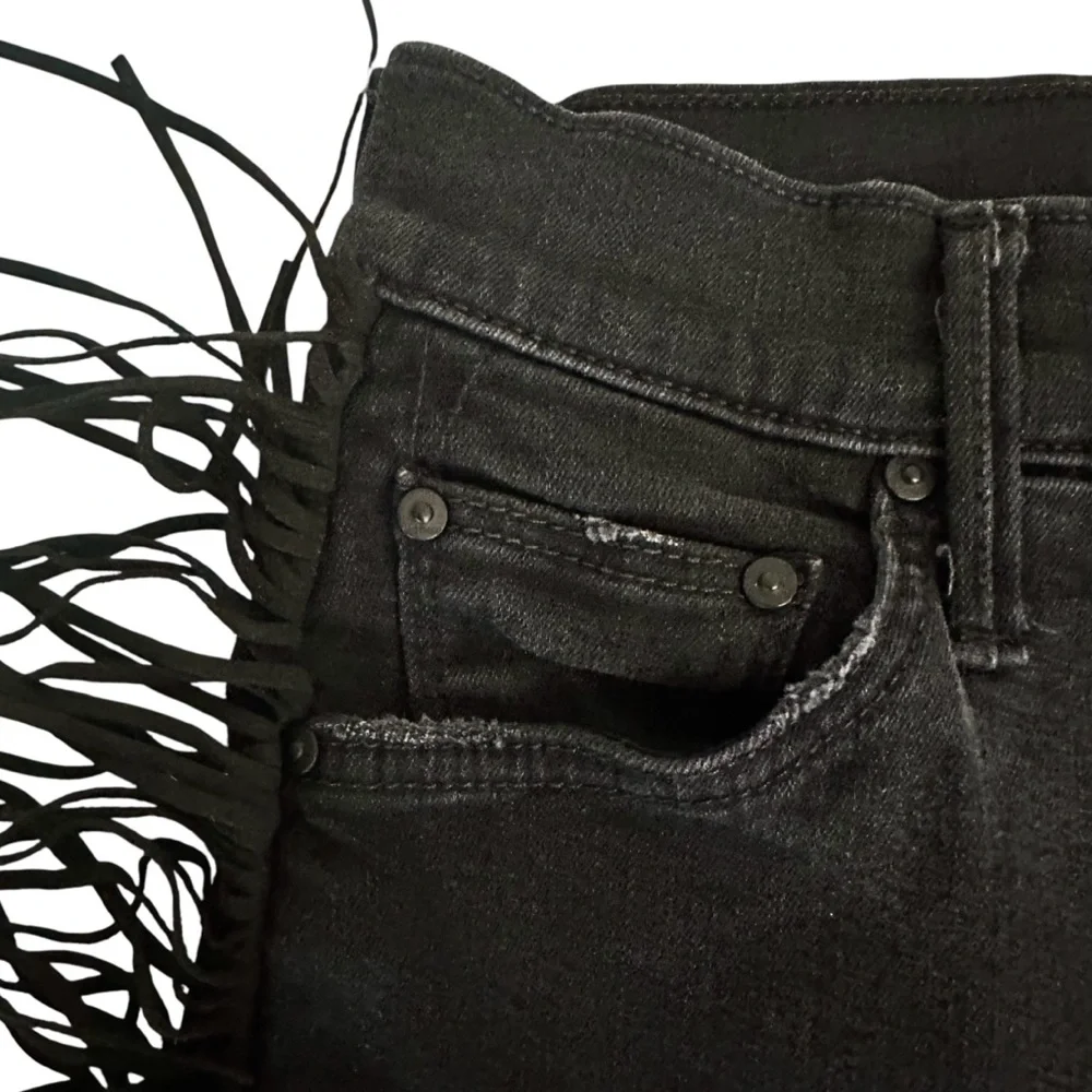 Mother Jeans 26 (S) Swooner Ankle Fringe Black Denim - Picture 4 of 12